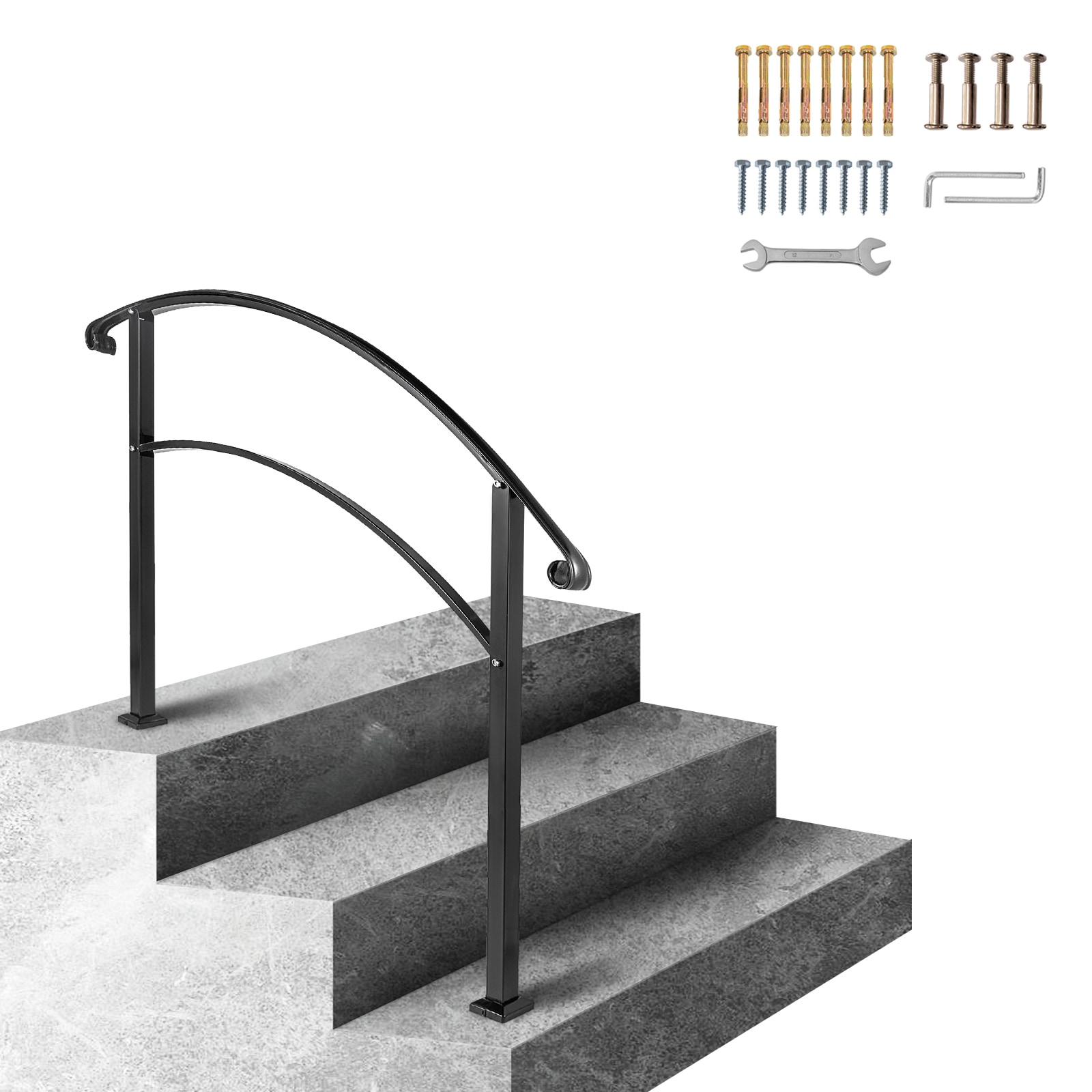 Black Wrought Iron Handrail For Outdoor Steps Garden Stair Railing_voghion.com